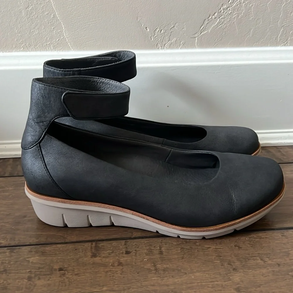 Dansko Black Leather Wedge Mary Janes with White Soles